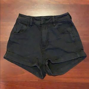 High-Waist Black Cuff Denim Shorts